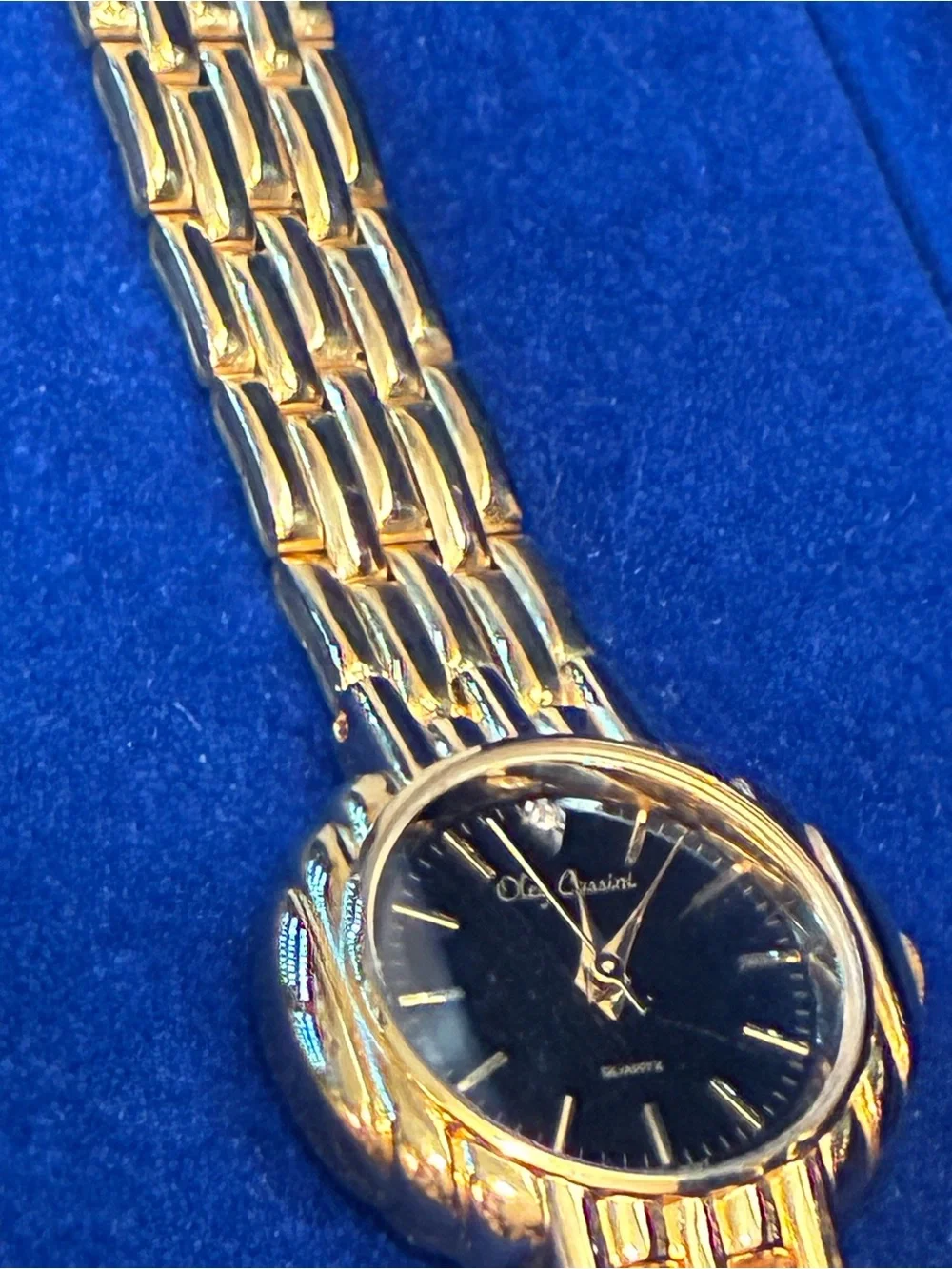 Oleg Cassini Swiss Quartz & Diamond Watch with Gold Tone Basket Weave Band